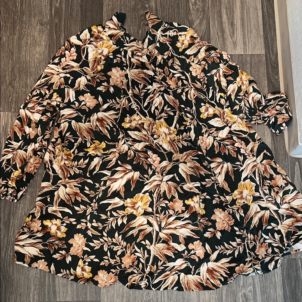 Floral Black and Beige Dress